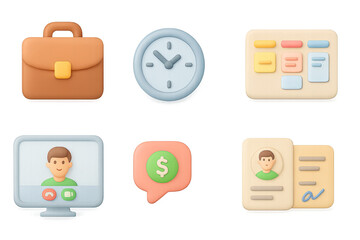 3d gradient icons of office and communication elements