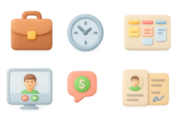 3d gradient icons of office and communication elements