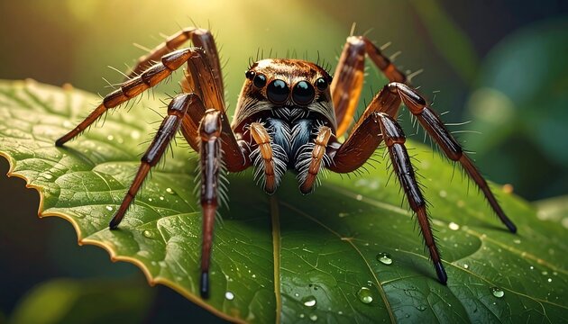 Closeup of a spider on a leaf.