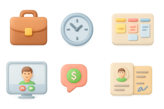3d gradient icons of office and communication elements