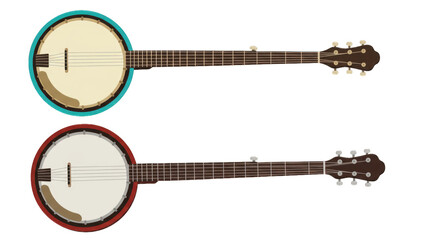 Naklejka premium Illustration set of banjos in flat design style, PNG background.