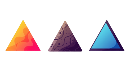 Illustration set of triangles in flat design style, PNG background.