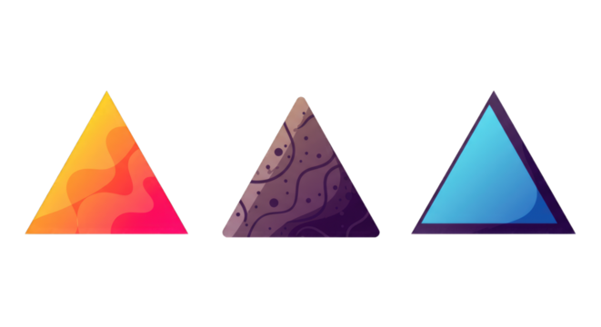 Illustration set of triangles in flat design style, PNG background.