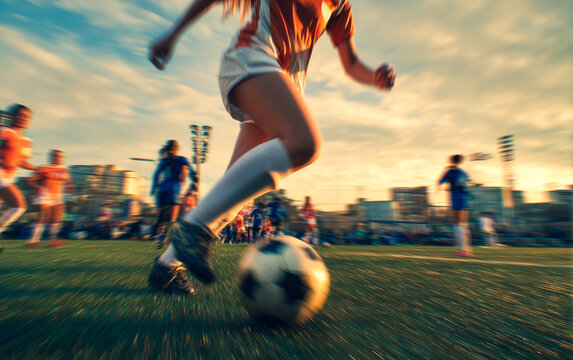 Female soccer player in action during match