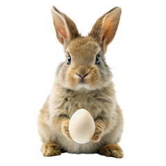 Obraz premium Adorable Brown Easter Bunny Holding Egg on Transparent Background for Holiday Projects