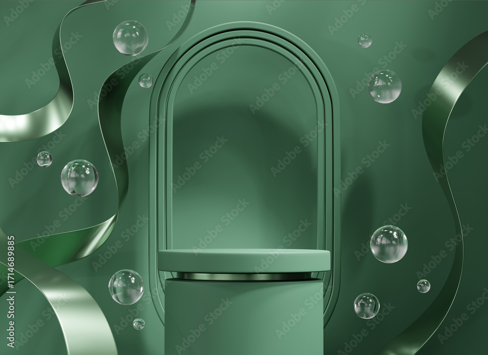 Poster round green minimal backdrop podium platform for product display 3d rendering