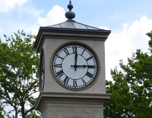 Clock tower with sky and trees