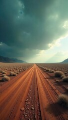 Fototapeta premium A desolate, empty landscape stretches to a lonely horizon under a vast, brooding sky The earth appears barren and untouched, conveying a profound sense of isolation , dry, vast, wilderness