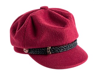 Burgundy flat cap on white background