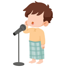 Cute Muslim Boy Calling Adhan with Microphone Cartoon