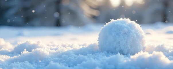 A fluffy snowball sits in a pristine blanket of freshly fallen snow, untouched and glistening in the soft winter light Perfect for winter, holiday, and seasonal themes , winter wonderland, climate