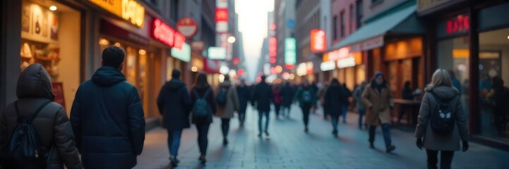 Immersive Soundscape A Bustling City Street Scene with Blurred Background and Energetic Ambiance