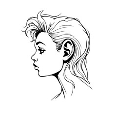 Elegant monochrome portrait showcases a woman in profile with stylized features rendered in