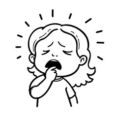 Expressive line drawing portraying discomfort a child suffering from a throat pain or illness