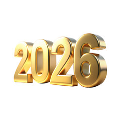 Golden 2026 Year Numbers 3D Render Illustration on Transparent Background for Design