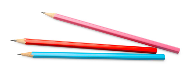 Sharp graphite pencils isolated on white, top view