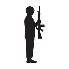 Vector art of silhouette of a soldier with rifle, standing tall