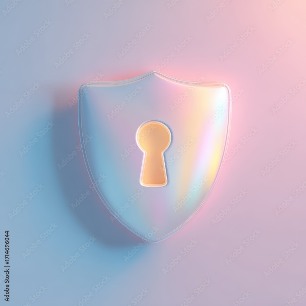 Poster abstract data security: a 3d rendered shield, emanating a sense of protection and digital safeguardi