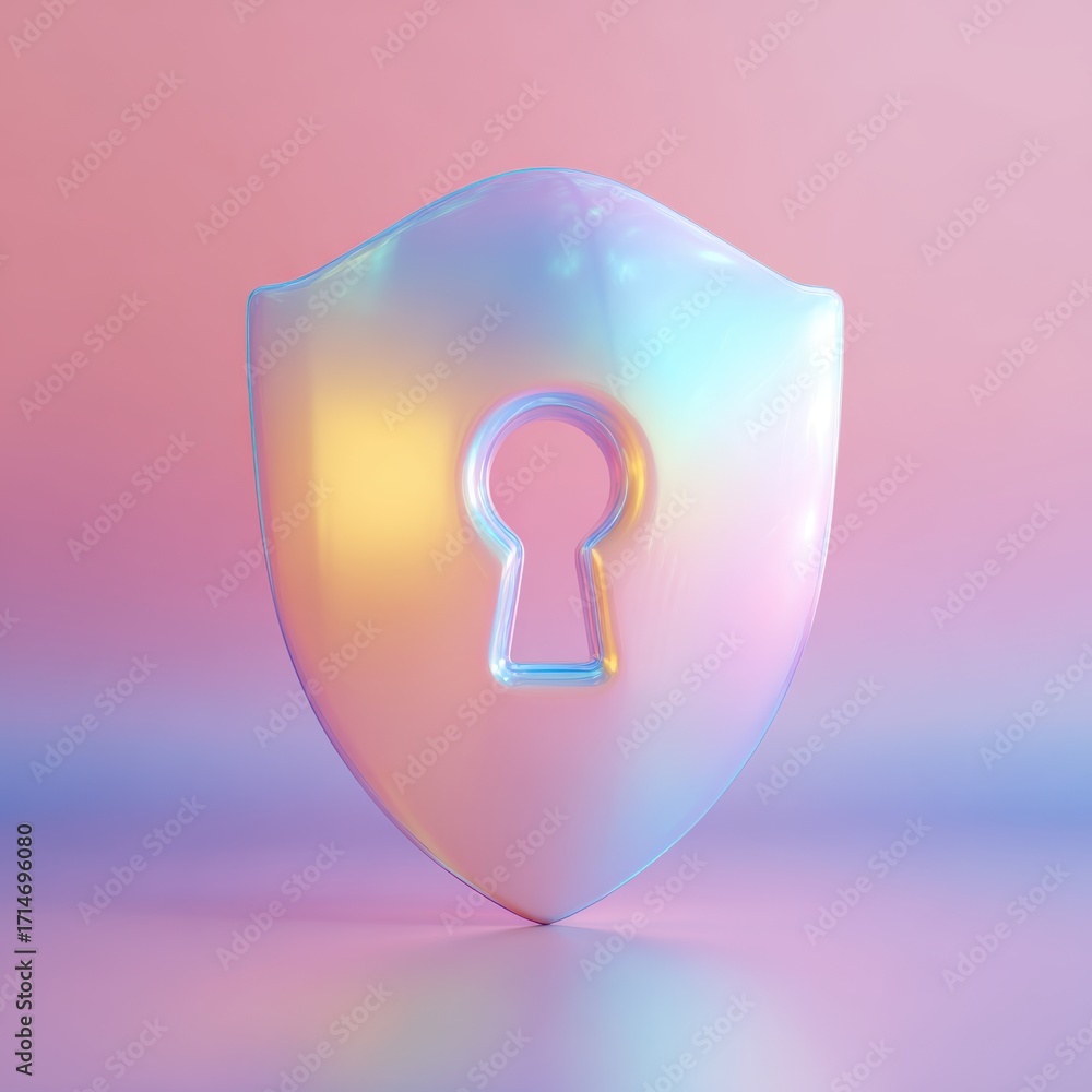 Poster protection in harmony: an elegantly crafted shield with a keyhole, representing security and privacy