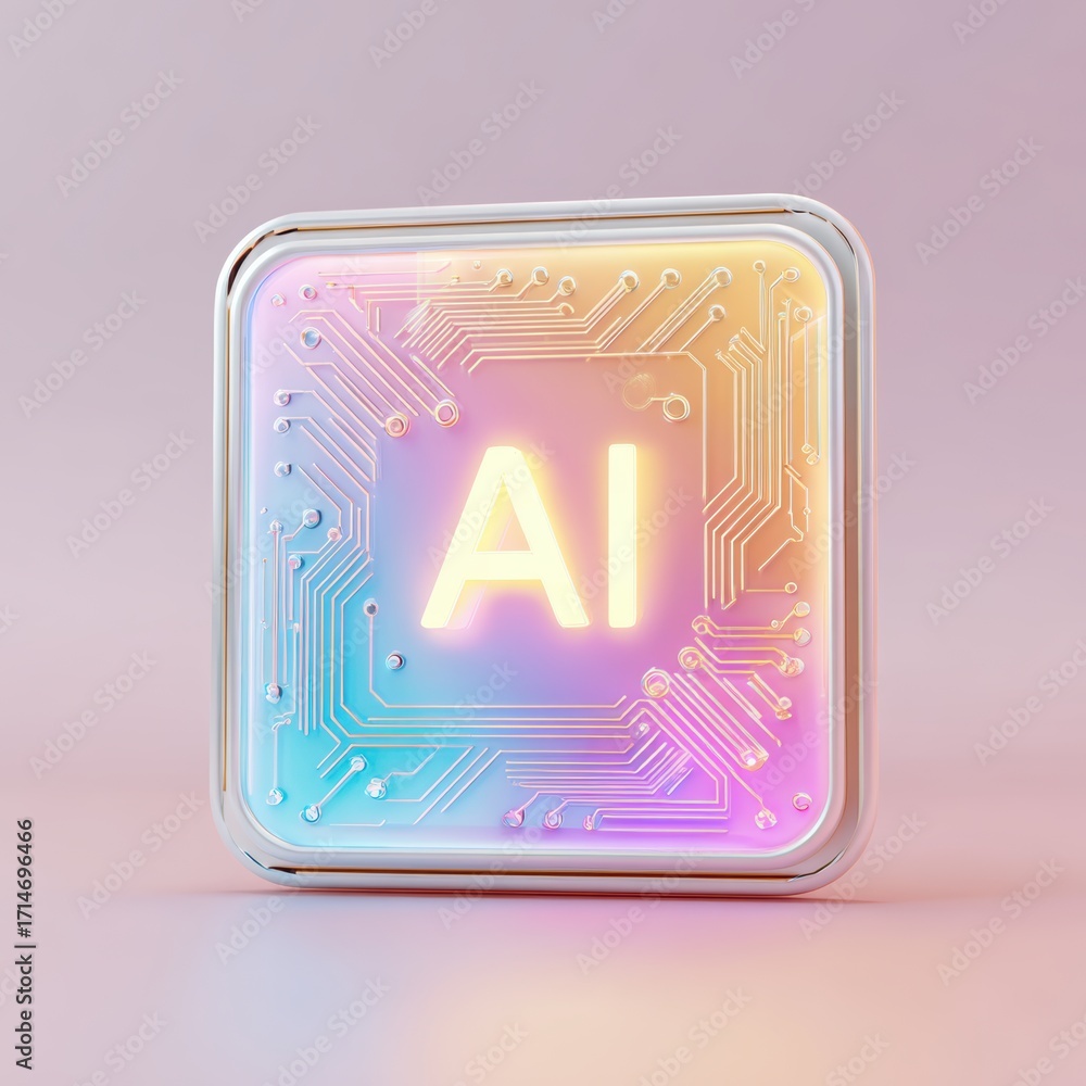 Poster ai chip technology: a modern ai chip is illuminated in a captivating glow, highlighting intricate ci