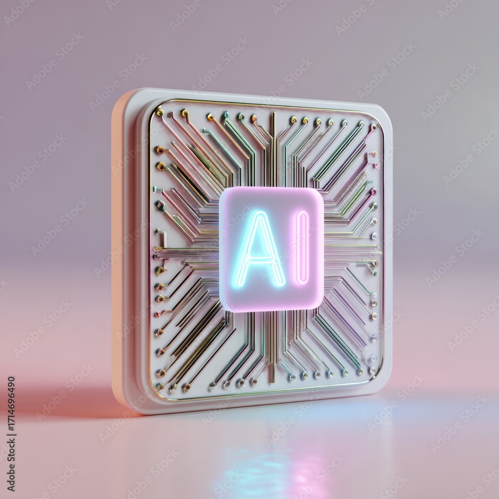 Poster futuristic ai processor: a close-up shot of a futuristic ai processor, glowing with neon accents, se
