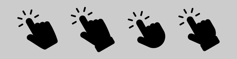 Set of Hand pointer symbol in trendy flat style. Computer mouse click cursor. Click cursor collection. Clicking finger. Hand pointer icon. Cursor 