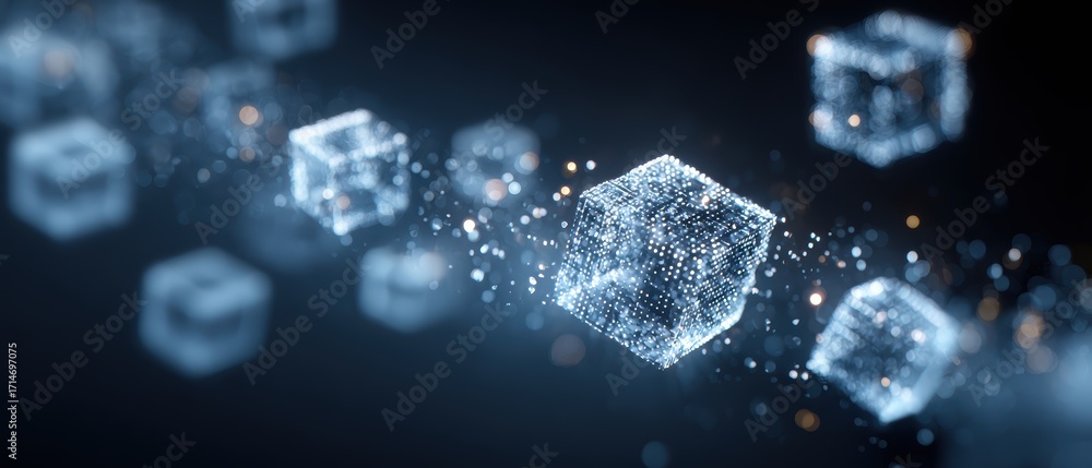 Poster digital cubes in motion: a striking display of interconnected digital cubes, showcasing a futuristic