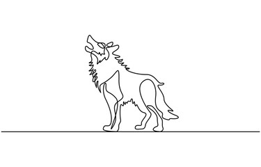 Continuous one line drawing of wolf animals concept single line,  art design vector, wolf one line art
