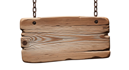 Rustic wooden sign hanging by chains, perfect for restaurant menus, vintage shops, and outdoor branding
