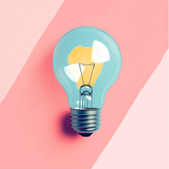 Minimalist light bulb illustration with pastel pink background and modern abstract design