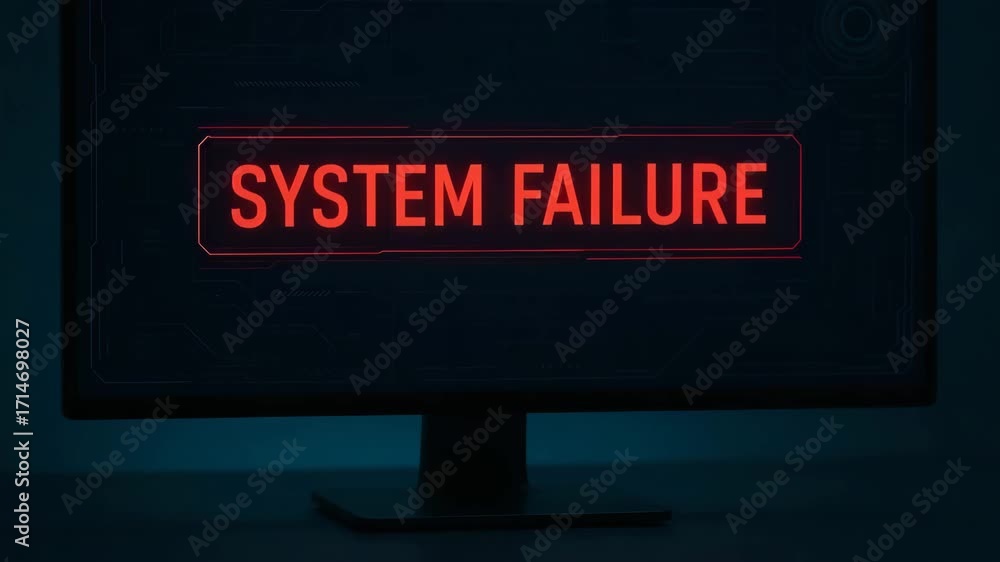 Aufkleber a close-up of a computer monitor displaying a red 'system failure' message, illustrating technologic