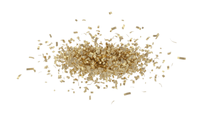 Golden confetti falling creates a festive celebration mood on transparent background