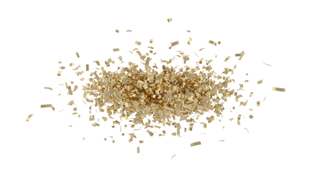 Golden confetti falling creates a festive celebration mood on transparent background