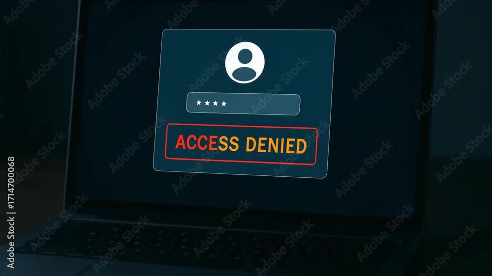 Aufkleber a laptop screen displaying a secure login interface with an 'access denied' message, symbolizing cyb