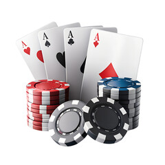 Obraz premium Four aces poker hand with casino chips isolated on transparent background