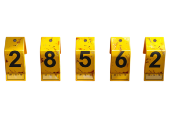 3D Yellow Crime Scene Evidence Marker Numbers 1 to 5, Transparent Background