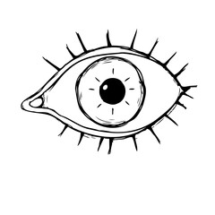 Mystical eye sketch showcasing inner light with spiky lashes and a simple design for graphic