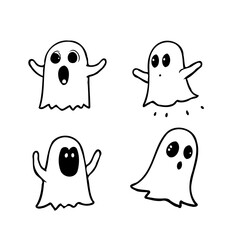 Playful cartoon ghosts in simple line drawing showcase a spooky and cheerful halloween theme ready