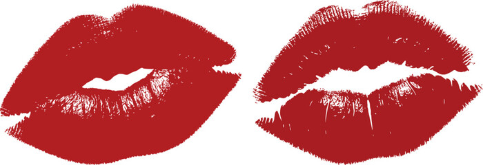 Red Lipstick Kiss Marks on White Background for Valentine's Day or Romance