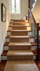 Plush Carpet Runner Ascending Grand Staircase Elegant Home Interior Design