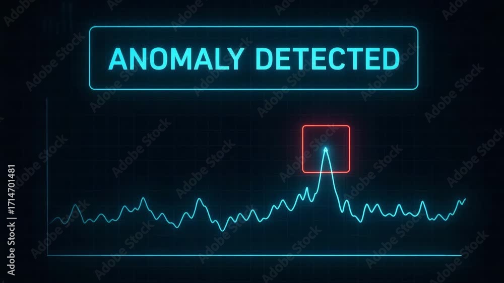 Poster detailed graphic illustrating data analysis process, highlighting an anomaly in a digital signal for