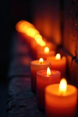 Rows of flickering candlelight create a serene and peaceful vigil, glowing softly in the darkness Perfect for themes of remembrance, hope, and spiritual reflection , religion, grief