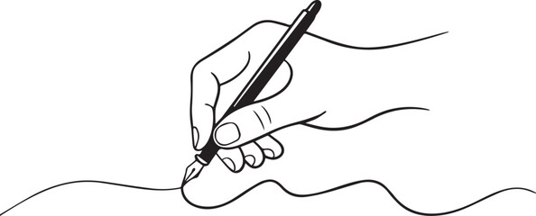 Vector art of hand drawing a wavy line with a fountain pen