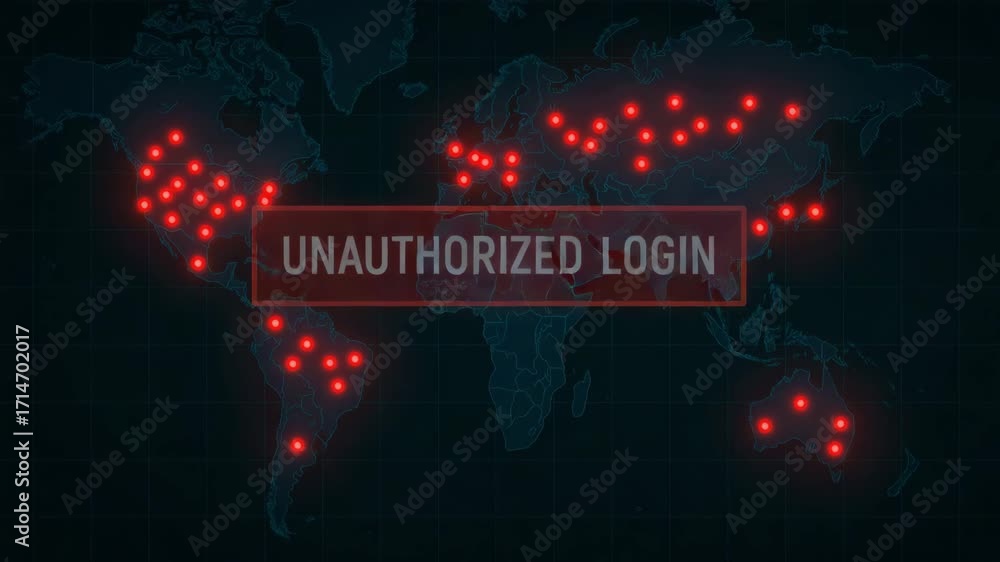 Aufkleber a visualization of global unauthorized login attempts, showcasing data breaches and cybersecurity th