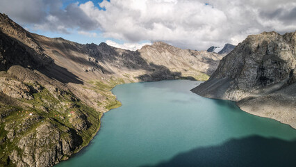 The aerial view of Ala Kul Lake in Kyrgyzstan
