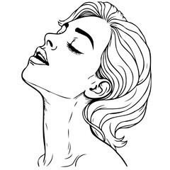 Serene woman gazes upwards graceful contours artwork a minimalist illustration with stylized hair