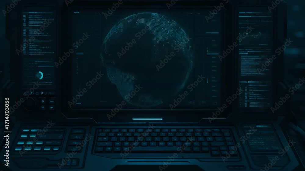 Aufkleber modern interface depicting data decryption process with a visual representation of a globe, showcasi