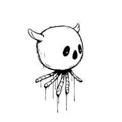 Stylized devilish creature with tentacles monochrome artwork embodying playful weirdness in