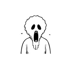 Stylized monochrome scream figure conveying fear with rough edges and simple outline aesthetic