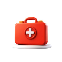Obraz premium Red first aid kit with white cross isolated on transparent background, emergency medical equipment concept